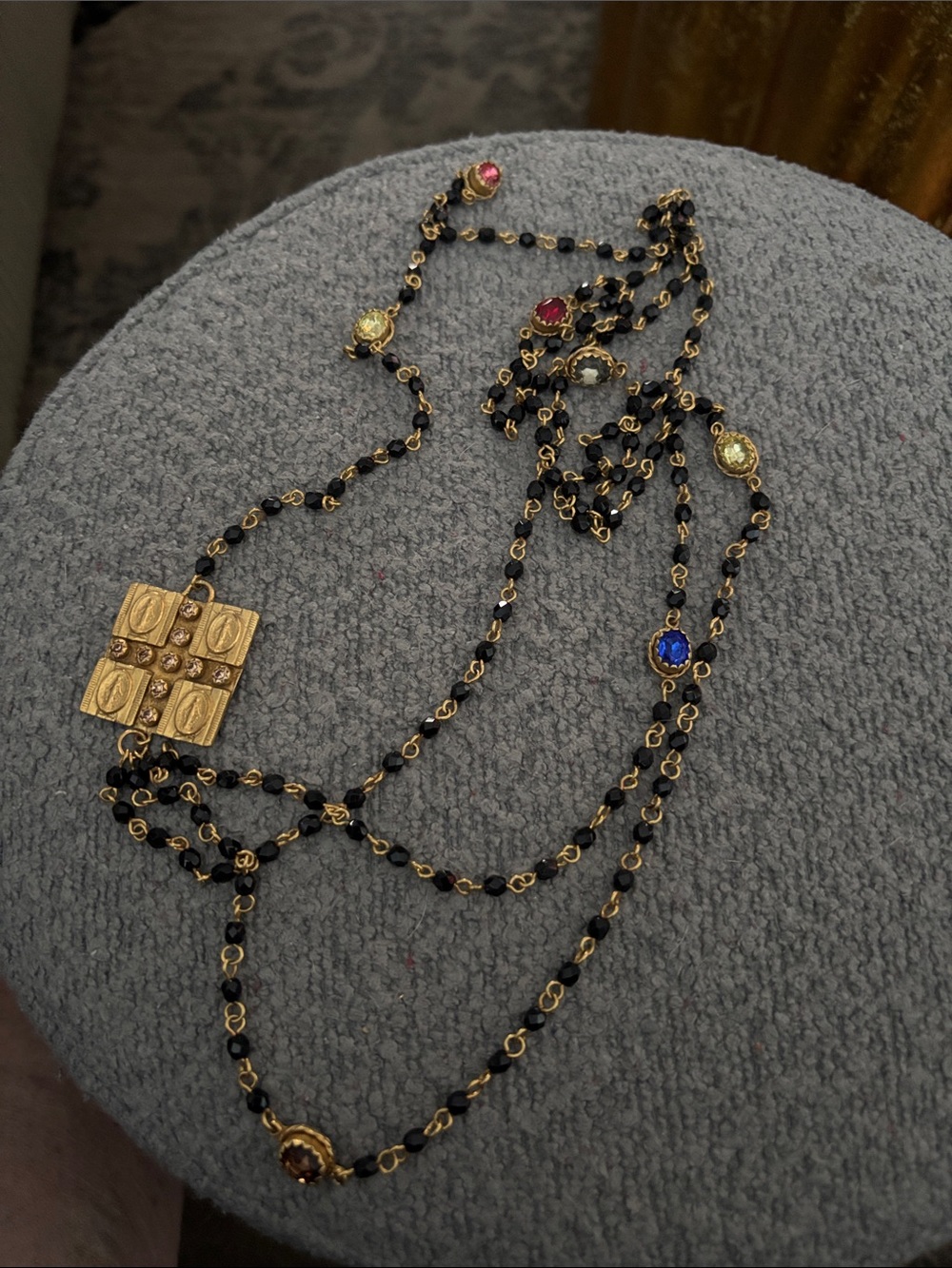Virgins Saints & Angels Black Bead Multi-Gem Rosary Necklace with Gold Accents - Picture 2 of 5